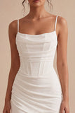 Bodycon Corset, alças finas, vestido branco franzido