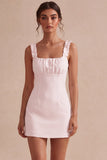 Vestidinho Branco Bodycon Bodycon com Decote Quadrado e Folhos