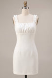 Vestidinho Branco Bodycon Bodycon com Decote Quadrado e Folhos