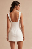 Vestidinho Branco Bodycon Bodycon com Decote Quadrado e Folhos