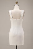 Vestidinho Branco Bodycon Bodycon com Decote Quadrado e Folhos