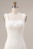 Vestidinho Branco Bodycon Bodycon com Decote Quadrado e Folhos