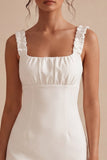 Vestidinho Branco Bodycon Bodycon com Decote Quadrado e Folhos