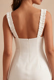 Vestidinho Branco Bodycon Bodycon com Decote Quadrado e Folhos