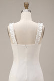 Vestidinho Branco Bodycon Bodycon com Decote Quadrado e Folhos
