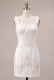 Vestidinho Branco Bodycon Bodycon com Decote Quadrado e Folhos