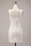 Vestidinho Branco Bodycon Bodycon com Decote Quadrado e Folhos
