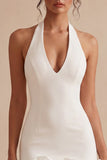 Vestido branco Bodycon de decote caber com costas e flores 3D
