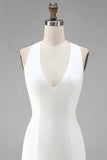 Vestido branco Bodycon de decote caber com costas e flores 3D