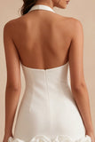 Vestido branco Bodycon de decote caber com costas e flores 3D