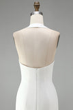 Vestido branco Bodycon de decote caber com costas e flores 3D