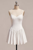 A-Line Alças Esparguete Vestido Branco Pequeno