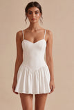 A-Line Alças Esparguete Vestido Branco Pequeno