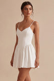A-Line Alças Esparguete Vestido Branco Pequeno