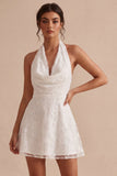 Vestidinho Branco Pequeno Branco A-Line Halter Neck