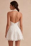 Vestidinho Branco Pequeno Branco A-Line Halter Neck