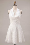 Vestidinho Branco Pequeno Branco A-Line Halter Neck