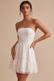 Vestido Branco Pequeno Branco Floral A-Line Strapless