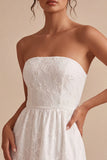 Vestido Branco Pequeno Branco Floral A-Line Strapless