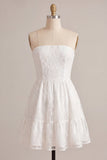 Vestido Branco Pequeno Branco Floral A-Line Strapless