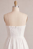 Vestido Branco Pequeno Branco Floral A-Line Strapless