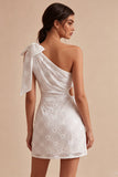 Bodycon vestido branco floral de um ombro com laço