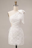 Bodycon vestido branco floral de um ombro com laço