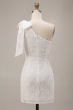 Bodycon vestido branco floral de um ombro com laço