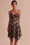 Vestido Mini Floral de Tiras Finas Marfim Linha A
