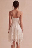 Vestido Mini Floral de Tiras Finas Marfim Linha A