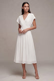 Vestido Branco Pequeno Branco de Chiffon em A-Line