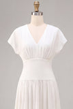 Vestido Branco Pequeno Branco de Chiffon em A-Line