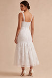 Vestido Branco Pequeno Floral de Alças Grossas em Linha A