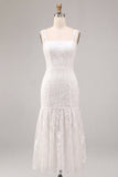 Vestido Branco Pequeno Floral de Alças Grossas em Linha A