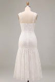 Vestido Branco Pequeno Floral de Alças Grossas em Linha A