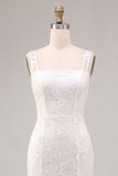 Vestido Branco Pequeno Floral de Alças Grossas em Linha A