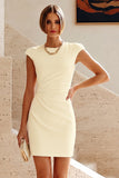 Vestido Branco Pequeno Bodycon Bodycon de Gola Redonda com Mangas Altas