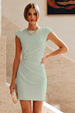 Vestido Branco Pequeno Bodycon Bodycon de Gola Redonda com Mangas Altas