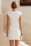 Vestido Branco Pequeno Bodycon Bodycon de Gola Redonda com Mangas Altas