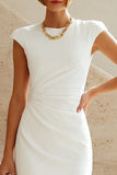 Vestido Branco Pequeno Bodycon Bodycon de Gola Redonda com Mangas Altas
