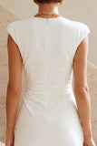 Vestido Branco Pequeno Bodycon Bodycon de Gola Redonda com Mangas Altas