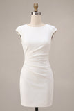 Vestido Branco Pequeno Bodycon Bodycon de Gola Redonda com Mangas Altas