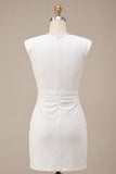 Vestido Branco Pequeno Bodycon Bodycon de Gola Redonda com Mangas Altas
