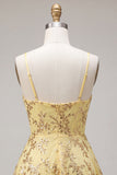 Vestido de regresso a casa com alças finas amarelo com alças finas