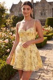 Vestido de regresso a casa com alças finas amarelo com alças finas