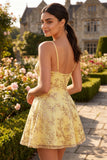 Vestido de regresso a casa com alças finas amarelo com alças finas