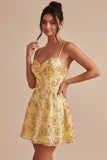 Vestido de regresso a casa com alças finas amarelo com alças finas