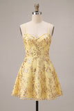 Vestido de regresso a casa com alças finas amarelo com alças finas