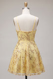 Vestido de regresso a casa com alças finas amarelo com alças finas