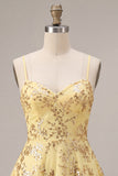 Vestido de regresso a casa com alças finas amarelo com alças finas